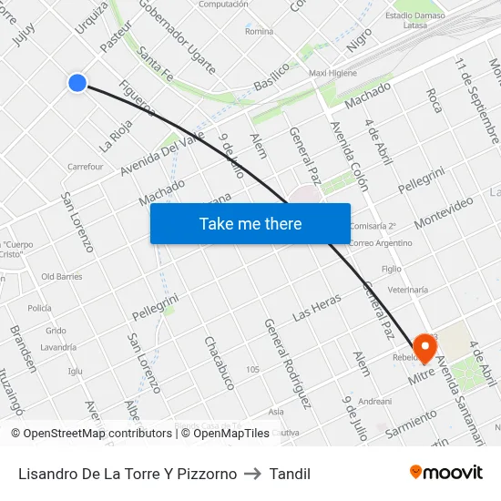 Lisandro De La Torre Y Pizzorno to Tandil map