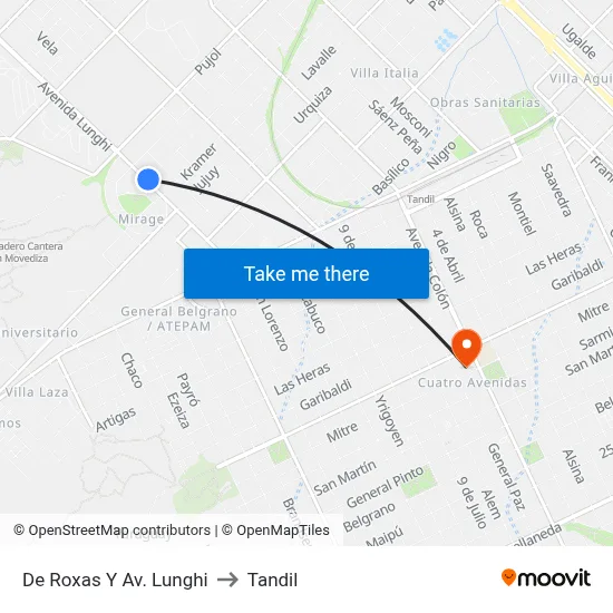 De Roxas Y Av. Lunghi to Tandil map
