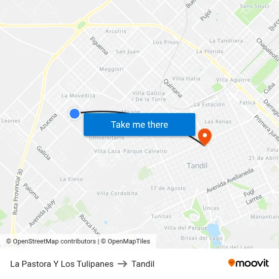 La Pastora Y Los Tulipanes to Tandil map