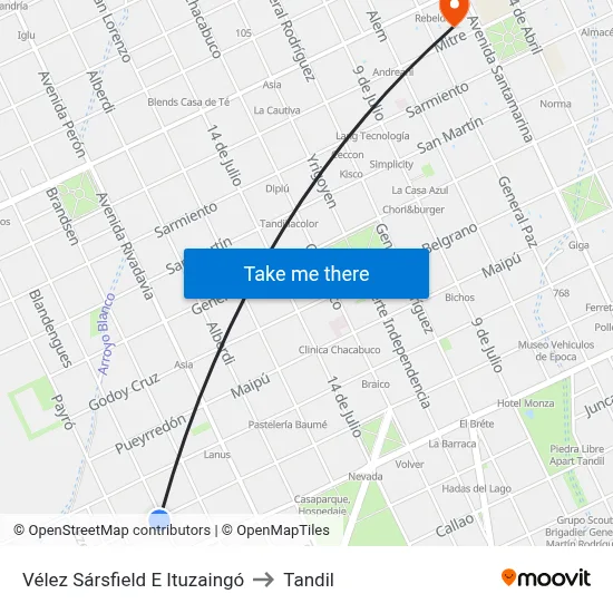 Vélez Sársfield E Ituzaingó to Tandil map