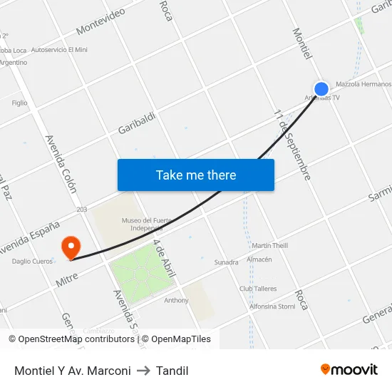Montiel Y Av. Marconi to Tandil map