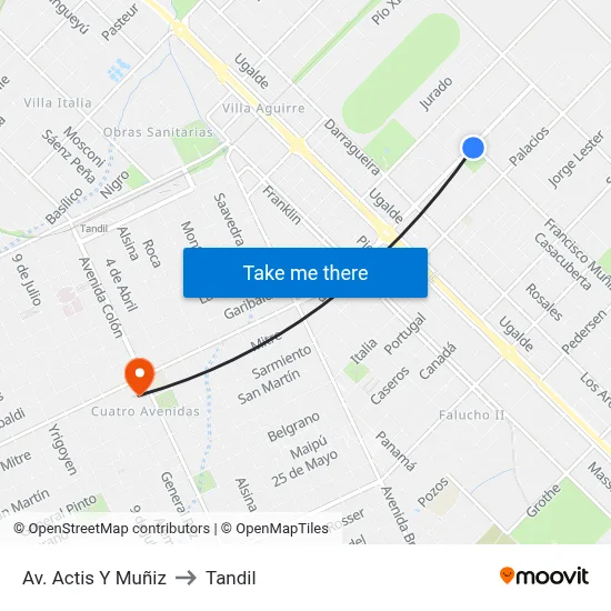 Av. Actis Y Muñiz to Tandil map