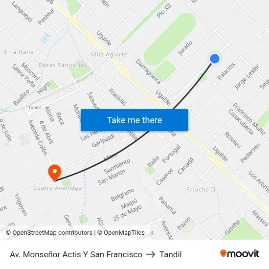 Av. Monseñor Actis Y San Francisco to Tandil map