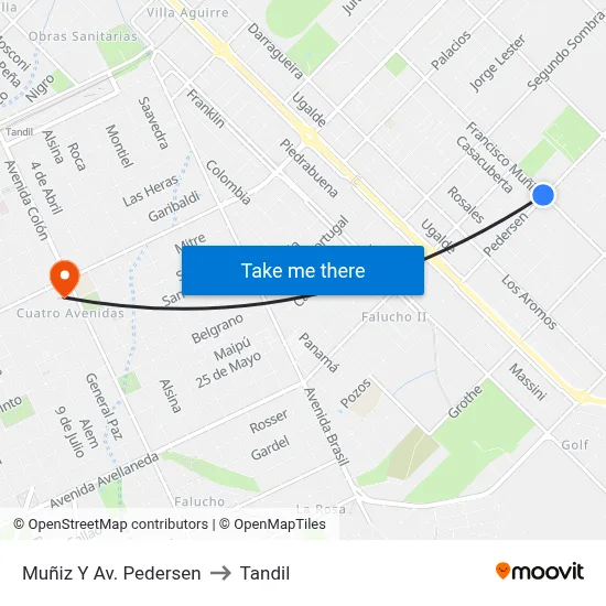 Muñiz Y Av. Pedersen to Tandil map