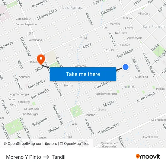 Moreno Y Pinto to Tandil map