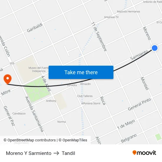 Moreno Y Sarmiento to Tandil map