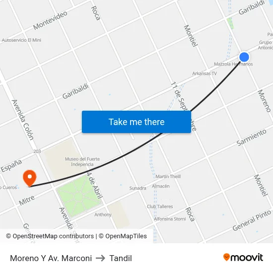Moreno Y Av. Marconi to Tandil map