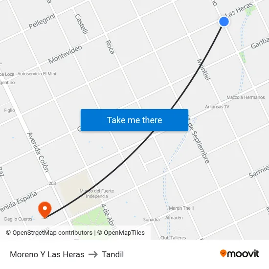Moreno Y Las Heras to Tandil map