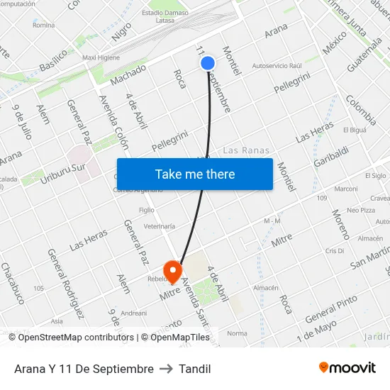 Arana Y 11 De Septiembre to Tandil map
