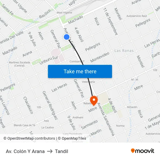 Av. Colón Y Arana to Tandil map