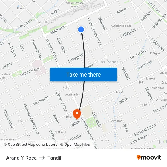 Arana Y Roca to Tandil map