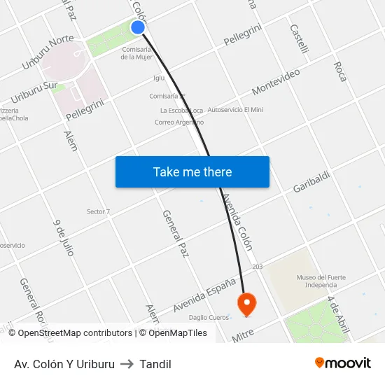 Av. Colón Y Uriburu to Tandil map