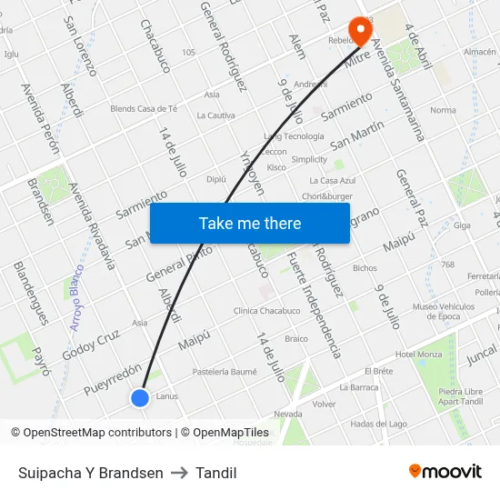 Suipacha Y Brandsen to Tandil map