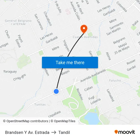 Brandsen Y Av. Estrada to Tandil map