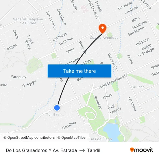 De Los Granaderos Y Av. Estrada to Tandil map