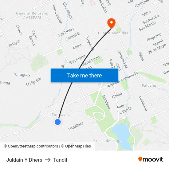 Juldain Y Dhers to Tandil map