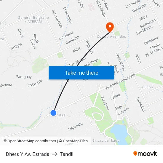 Dhers Y Av. Estrada to Tandil map