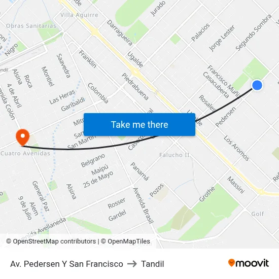 Av. Pedersen Y San Francisco to Tandil map