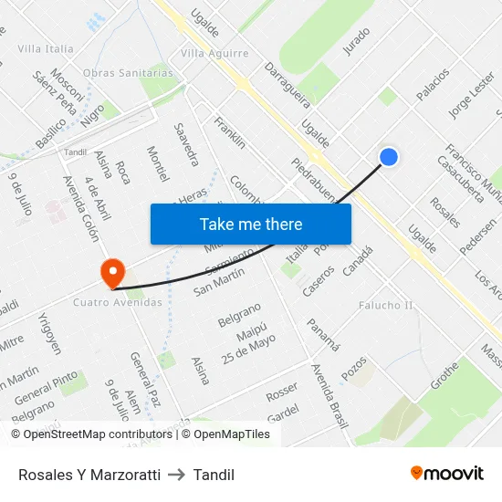 Rosales Y Marzoratti to Tandil map