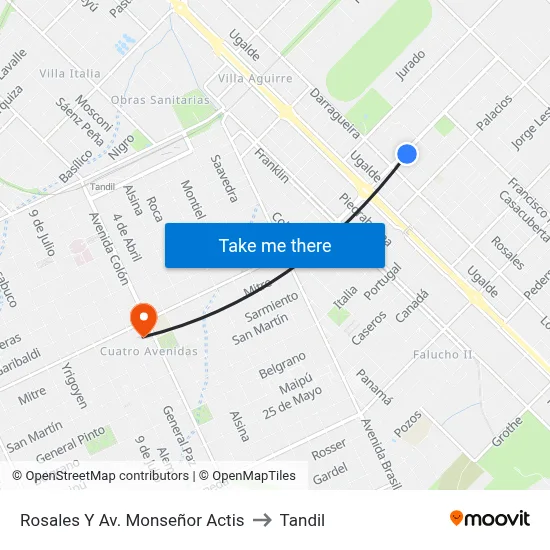 Rosales Y Av. Monseñor Actis to Tandil map