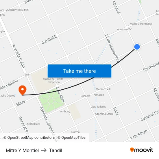 Mitre Y Montiel to Tandil map