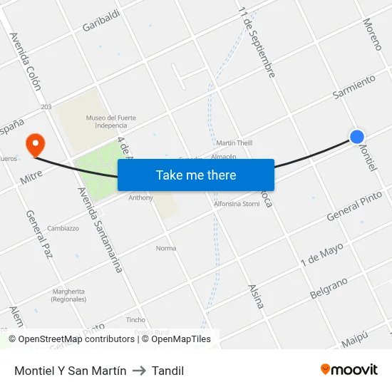 Montiel Y San Martín to Tandil map