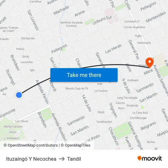 Ituzaingó Y Necochea to Tandil map