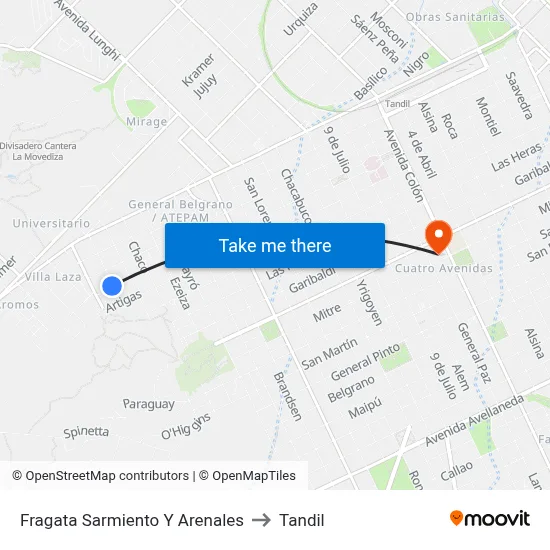 Fragata Sarmiento Y Arenales to Tandil map