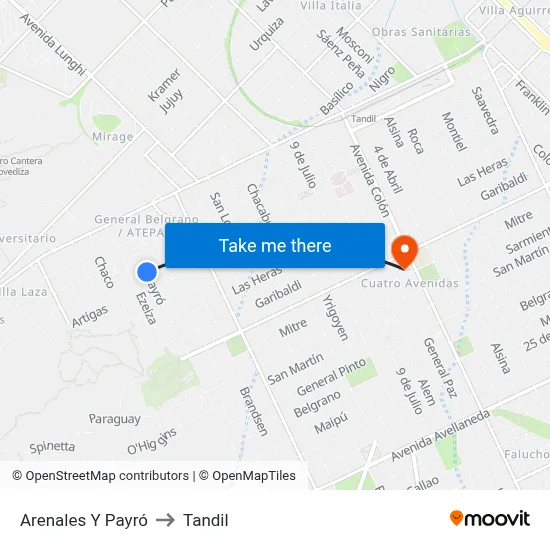 Arenales Y Payró to Tandil map