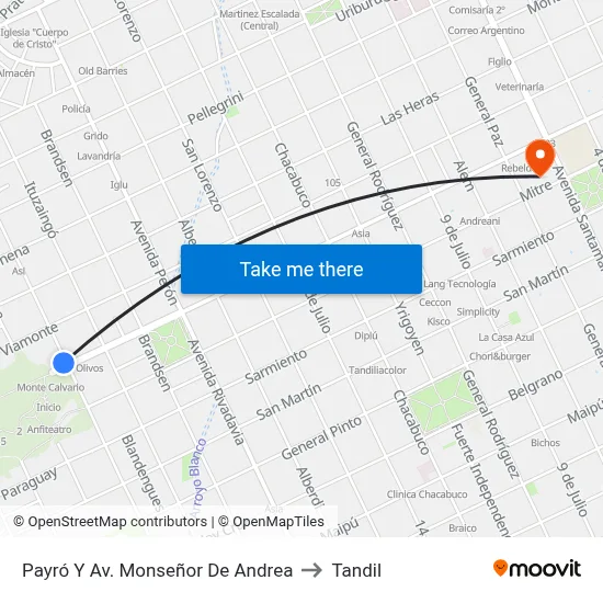 Payró Y Av. Monseñor De Andrea to Tandil map
