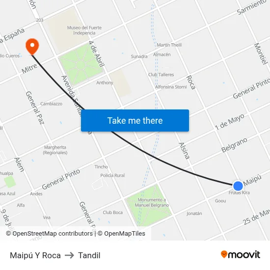 Maipú Y Roca to Tandil map