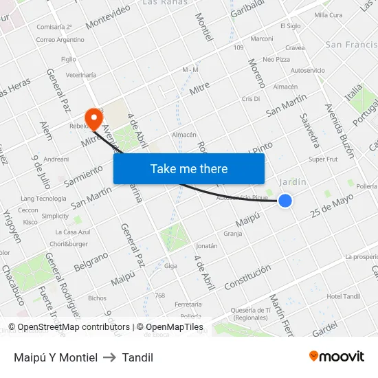 Maipú Y Montiel to Tandil map