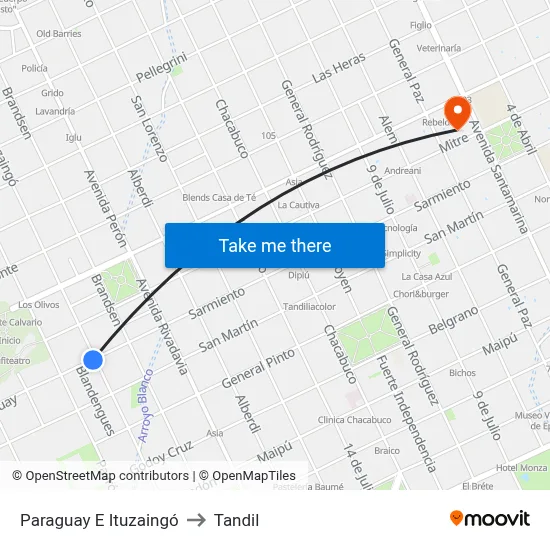 Paraguay E Ituzaingó to Tandil map