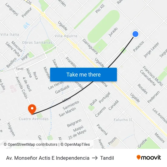 Av. Monseñor Actis E Independencia to Tandil map