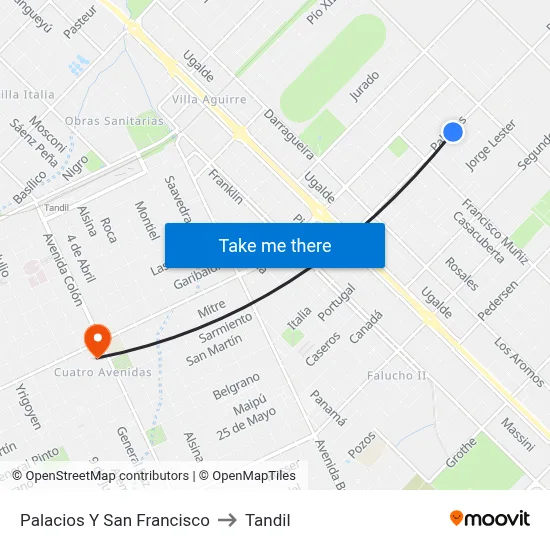 Palacios Y San Francisco to Tandil map