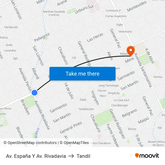 Av. España Y Av. Rivadavia to Tandil map