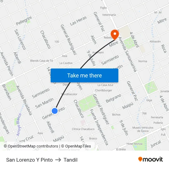 San Lorenzo Y Pinto to Tandil map