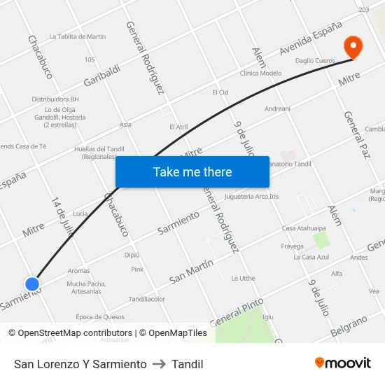 San Lorenzo Y Sarmiento to Tandil map