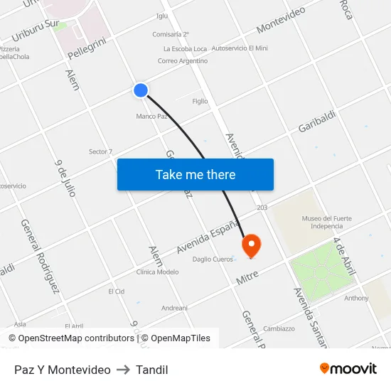 Paz Y Montevideo to Tandil map