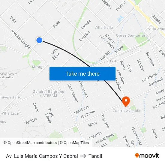 Av. Luis María Campos Y Cabral to Tandil map
