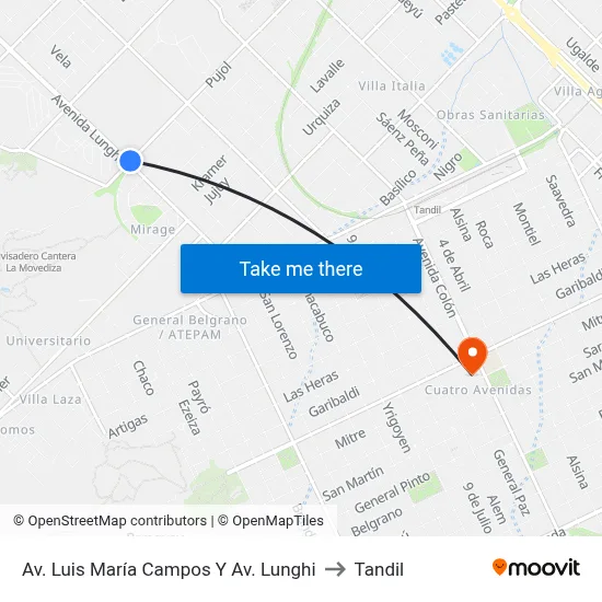 Av. Luis María Campos Y Av. Lunghi to Tandil map