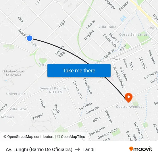 Av. Lunghi (Barrio De Oficiales) to Tandil map
