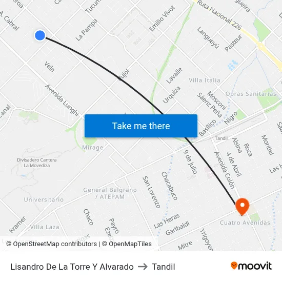 Lisandro De La Torre Y Alvarado to Tandil map
