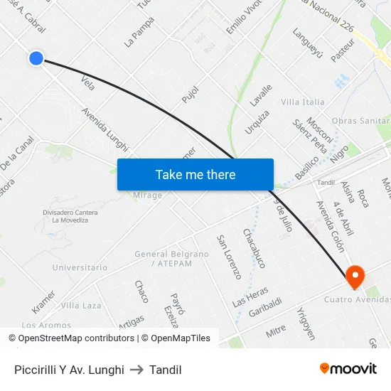 Piccirilli Y Av. Lunghi to Tandil map