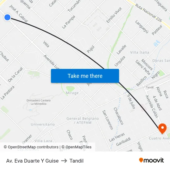 Av. Eva Duarte Y Guise to Tandil map