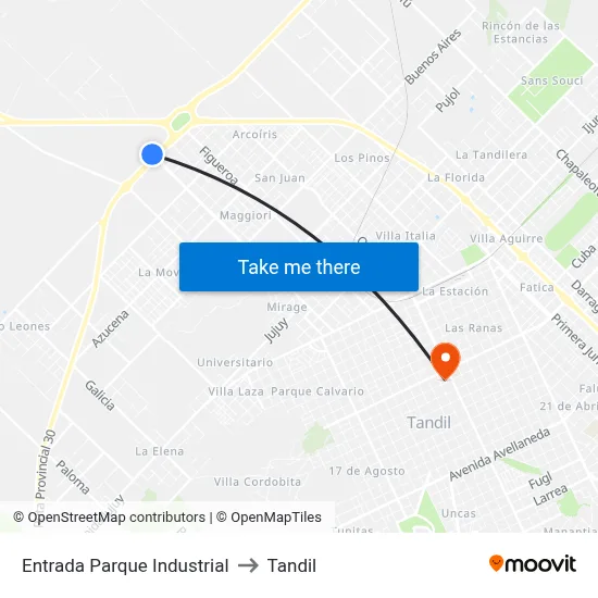 Entrada Parque Industrial to Tandil map