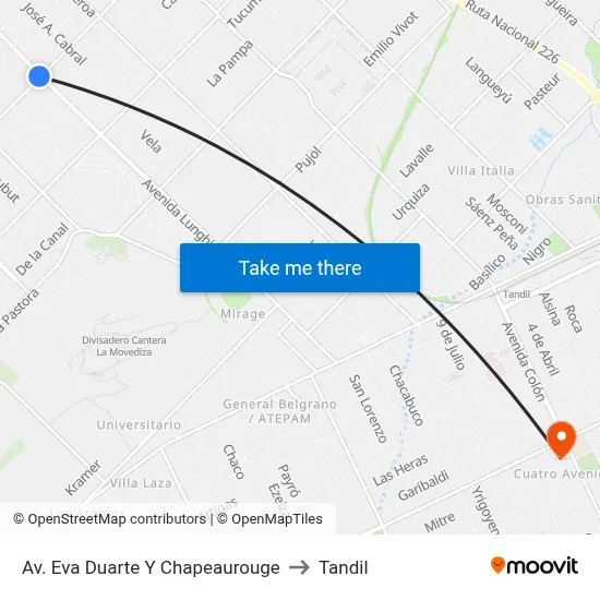 Av. Eva Duarte Y Chapeaurouge to Tandil map
