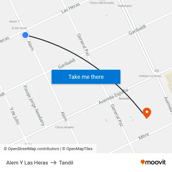 Alem Y Las Heras to Tandil map