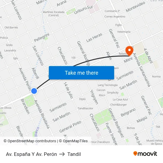 Av. España Y Av. Perón to Tandil map