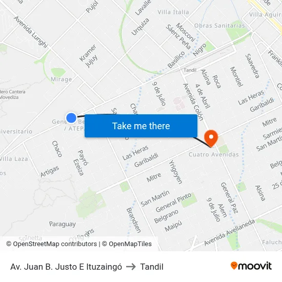 Av. Juan B. Justo E Ituzaingó to Tandil map